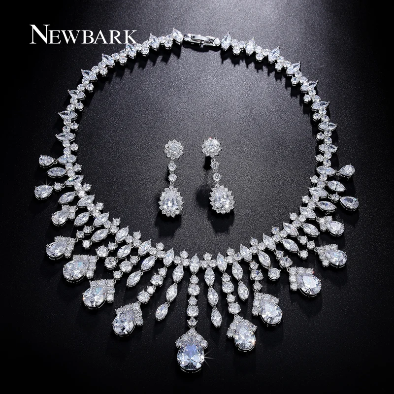 font b NEWBARK b font Luxury Bridal Jewelry Sets For Women Water Drop Cubic Zirconia