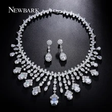 NEWBARK Luxury Bridal Jewelry Sets For Women Water Drop Cubic Zirconia Pendants Tassel Necklace Flower Earrings Christmas Gifts