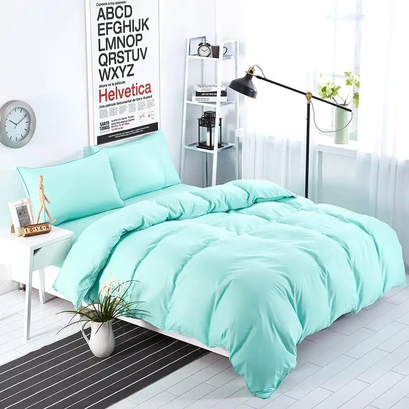 Home Textiles,Sky Blue Solid Color Bedding Sets 3/4Pcs King Queen Full