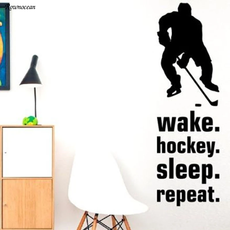 Виниловые наклейки на стену Wake Hockey Sleep Repeat виниловые для дома мальчиков игр