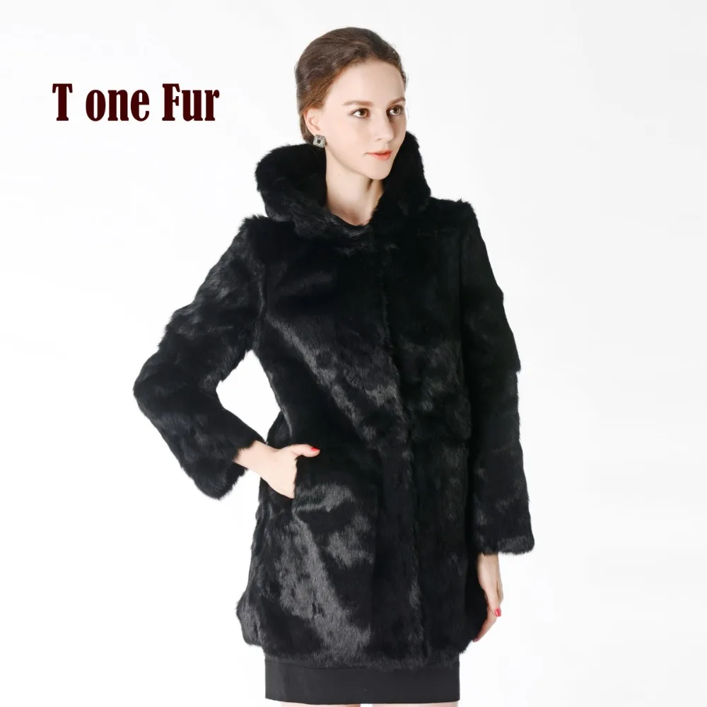New Arrival Full Pelt Real Rabbit Fur Coat With Hood Luxury Whole Fur