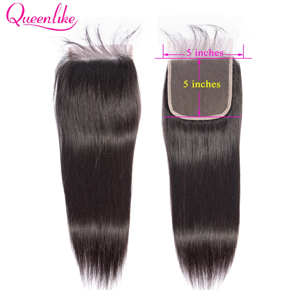 Koop Queenlike Straight 5x5 Vetersluiting Big Size Pre Geplukt Met Baby Haar Natuurlijke Haarlijn Braziliaanse Remy Human Hair 5*5 sluiting