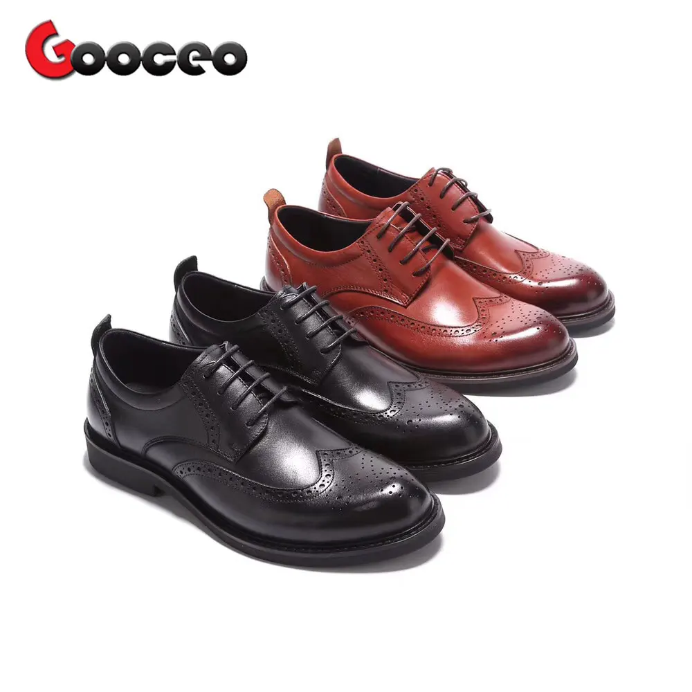 

Men's Ttalian Brogue Formal Oxford Shoes For Men Cow Genuine Leather Business Derby Dress Shoes Lace-Up Fashion Black Brown Mens