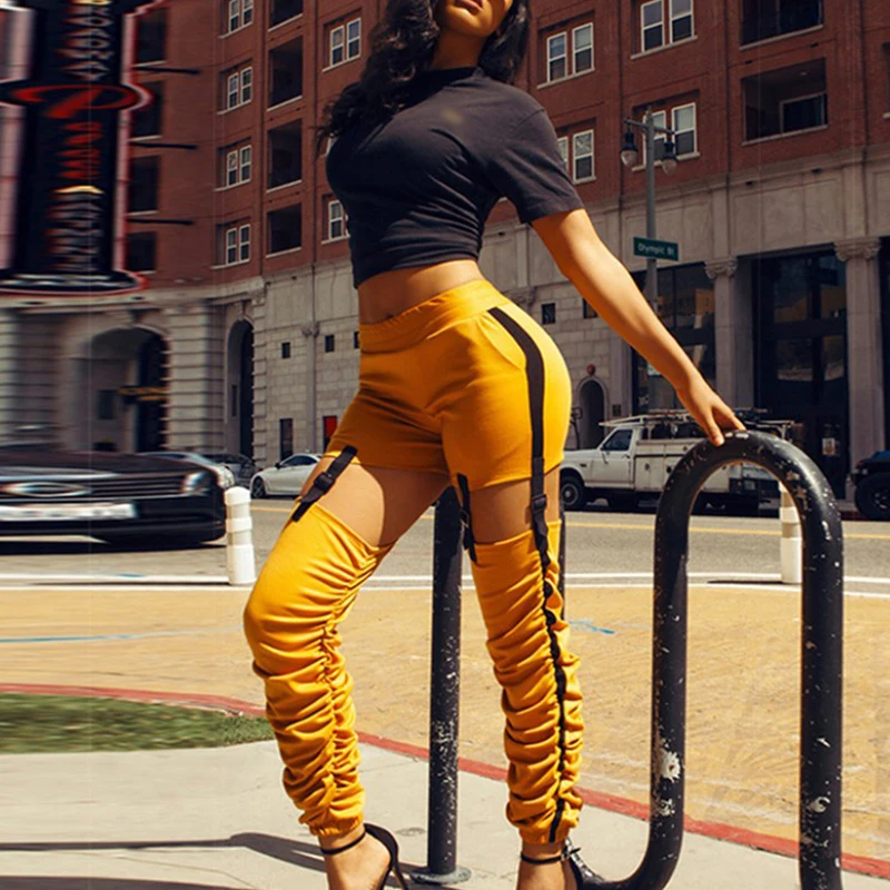 

Womens Pants Bottoms Clubwear Ruffles Casual Stylish Sports Hollow out Ankle length Cocktail Fitness Mid waist