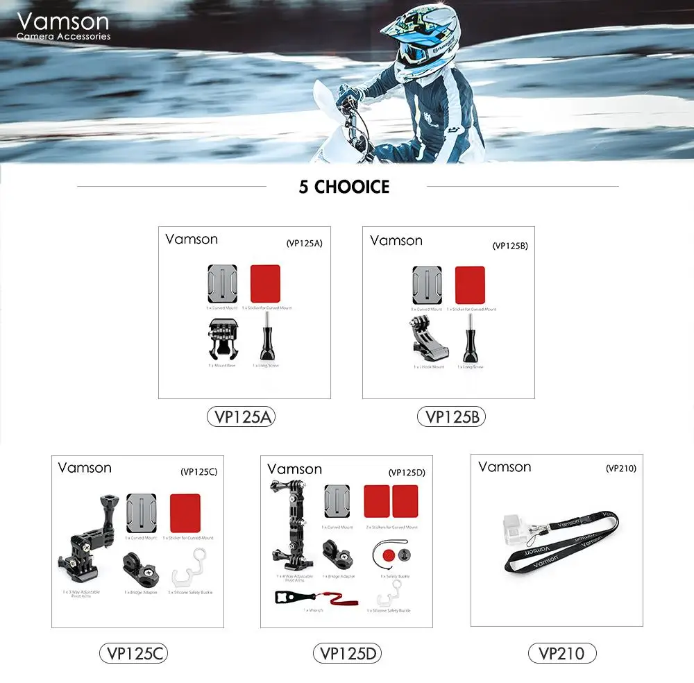 Vamson шлем аксессуары для Gopro Hero 6 5 4 комплект изогнутый для шлема клей боковое Крепление Адаптер для Xiaomi YI для SJCAM VP125B