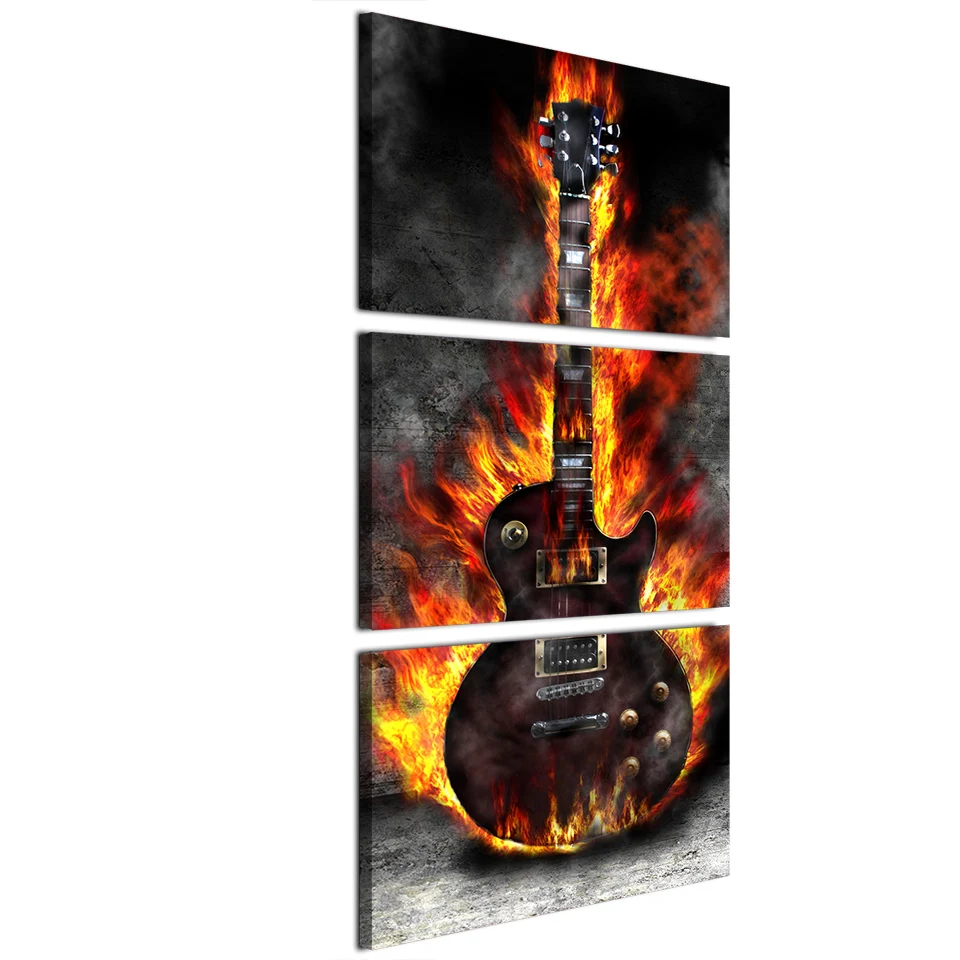 Модульный домашний декор настенная художественная рамка 3 предмета горящая гитара холст живопись рок электрическая музыкальная комната плакат HD принты картинки