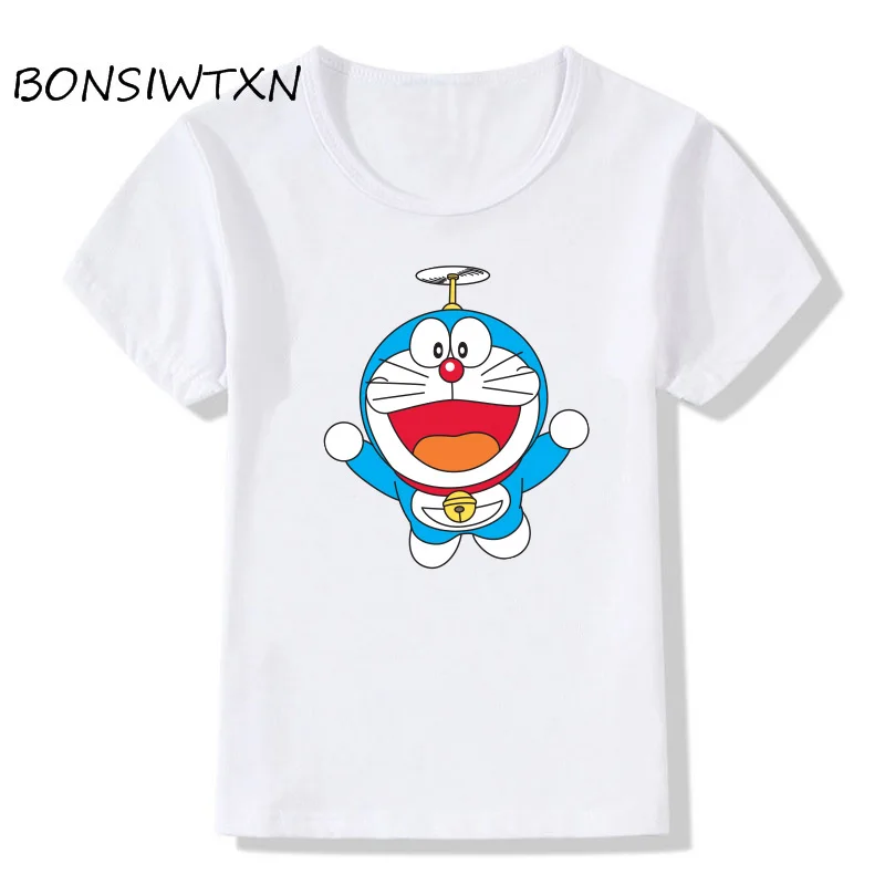 BONSIWTXN Madal Doraemon Funny Boy and Girl Print Short Sleeve Regular