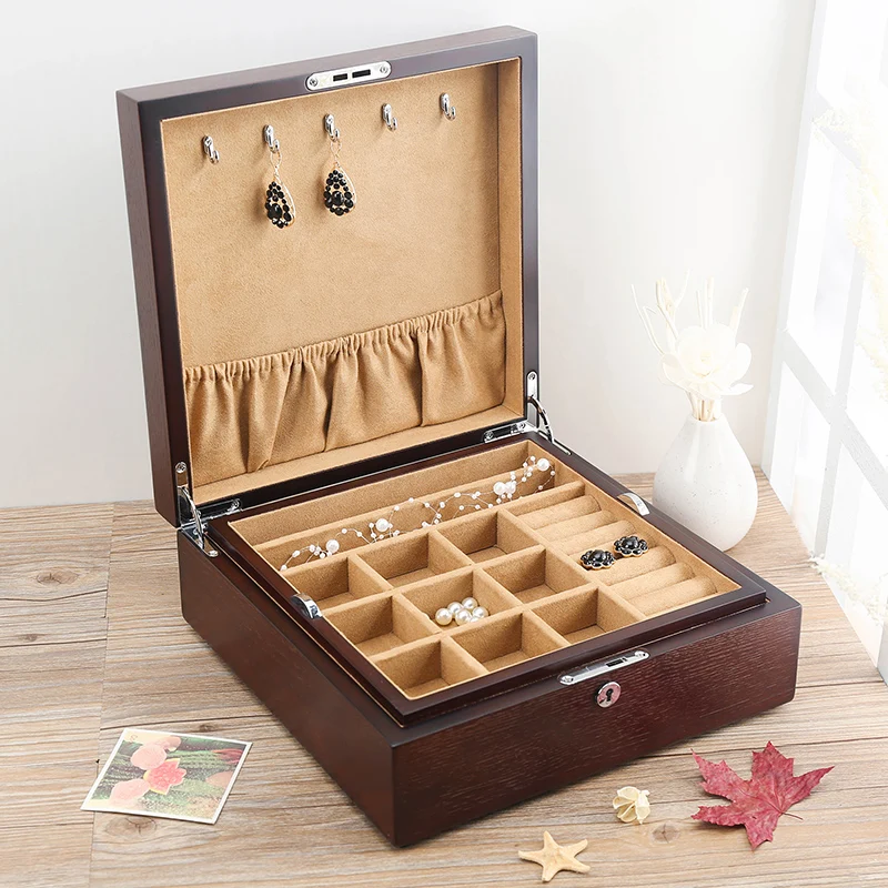 Solid Wood Multilayer Jewelry Box Double Layer Jewelry Bracelet Storage Display Box Case with