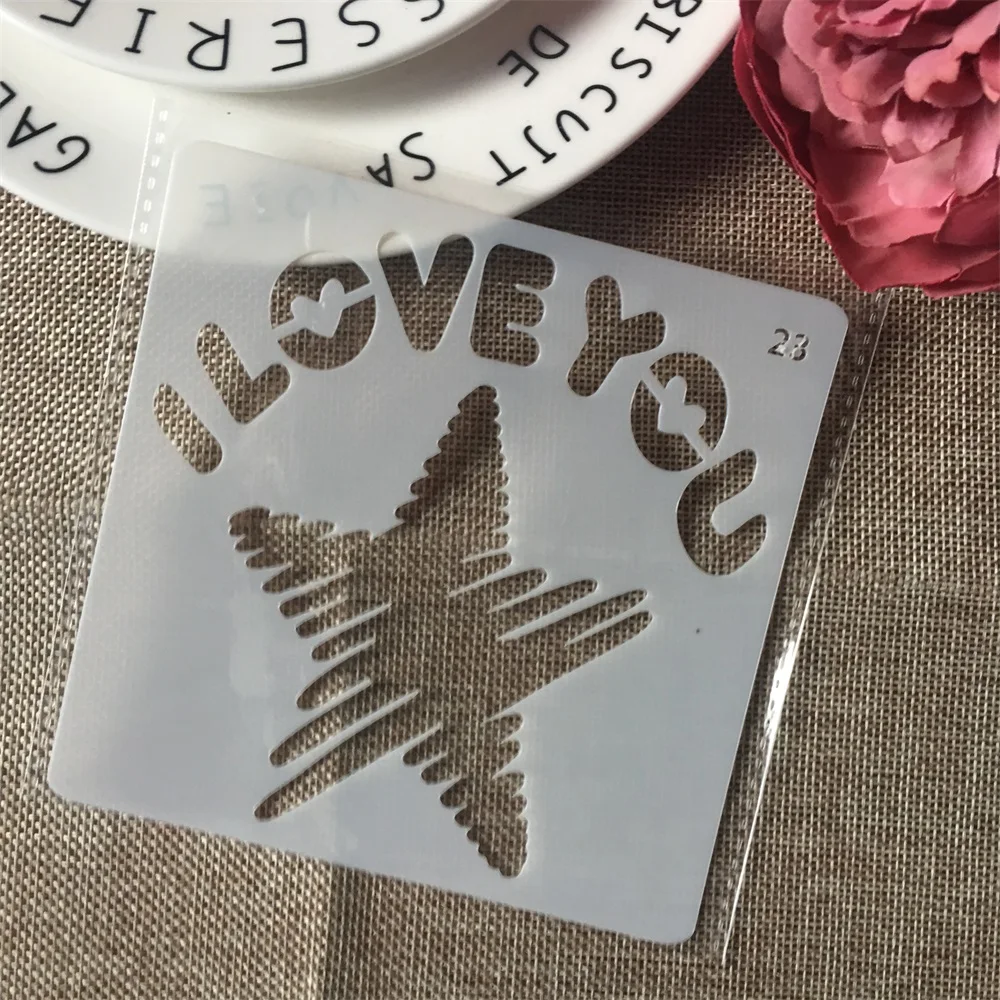 

1Pcs 13cm Star I Love You DIY Layering Stencils Wall Painting Scrapbook Coloring Embossing Album Decorative Card Template