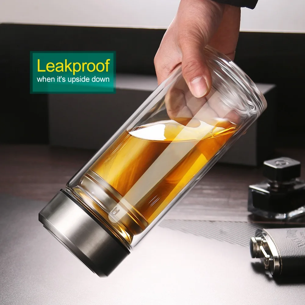 Стеклянная бутылка для воды с двойными стенками из боросиликатного ...