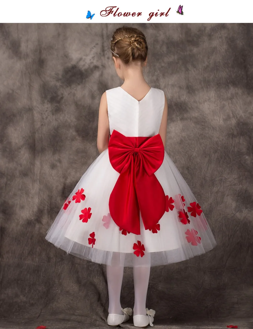 flower girl dress with red sash