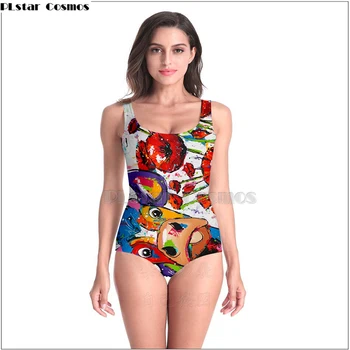 

rose and cows art by Vrolijk Schilderij Sleeveless SwimSuit Sexy 3D Beach Style Suit Girl Swimsuit One Piece Swimwear women
