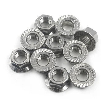 

304 Stainless Steel M12 Serrated Hex Flange Nuts Locknuts Pack of 10