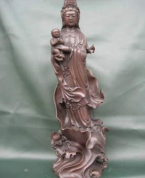 

16 Pure Copper Bronze Kwan-Yin GuanYin Bodhisattva Goddess Buddha Tongzi Statue