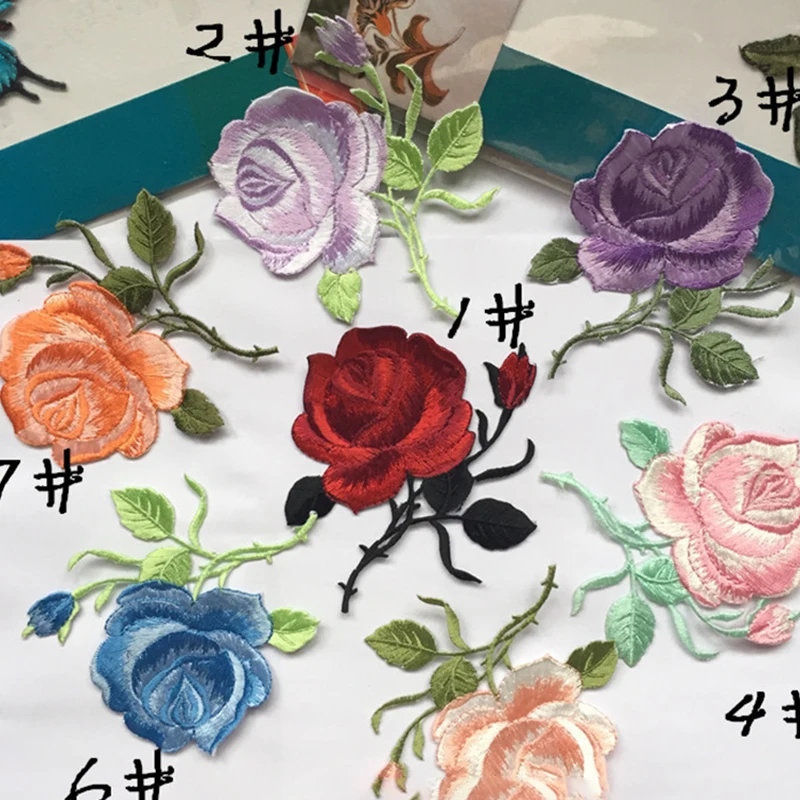 

Fashion Design 1 Pcs Rose Flower Leaves Embroidery Iron On Applique Patch Sew On Patch DIY Craft Sewing Repair Embroidered