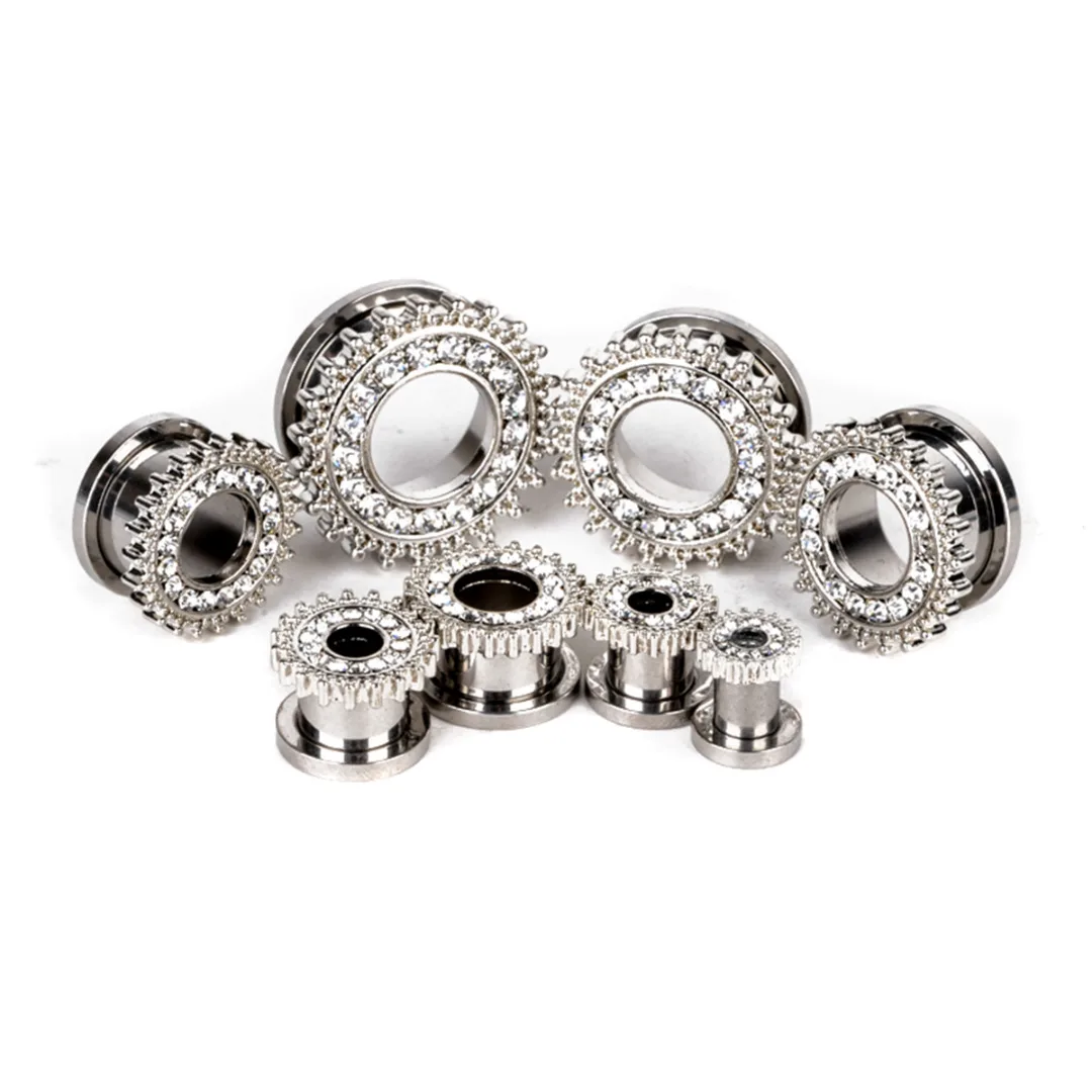 Ear Expander Body Piercing Jewelry 1 Pair Stainless Steel Crystal Flare Flesh Tunnel Ear Plugs Expander 6-20mm Ear Stretcher