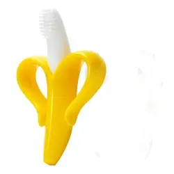 Детская силиконовая учебная зубная щетка BPA бесплатно в форме банана безопасный Прорезыватель жевать игрушки Прорезыватель кольцо