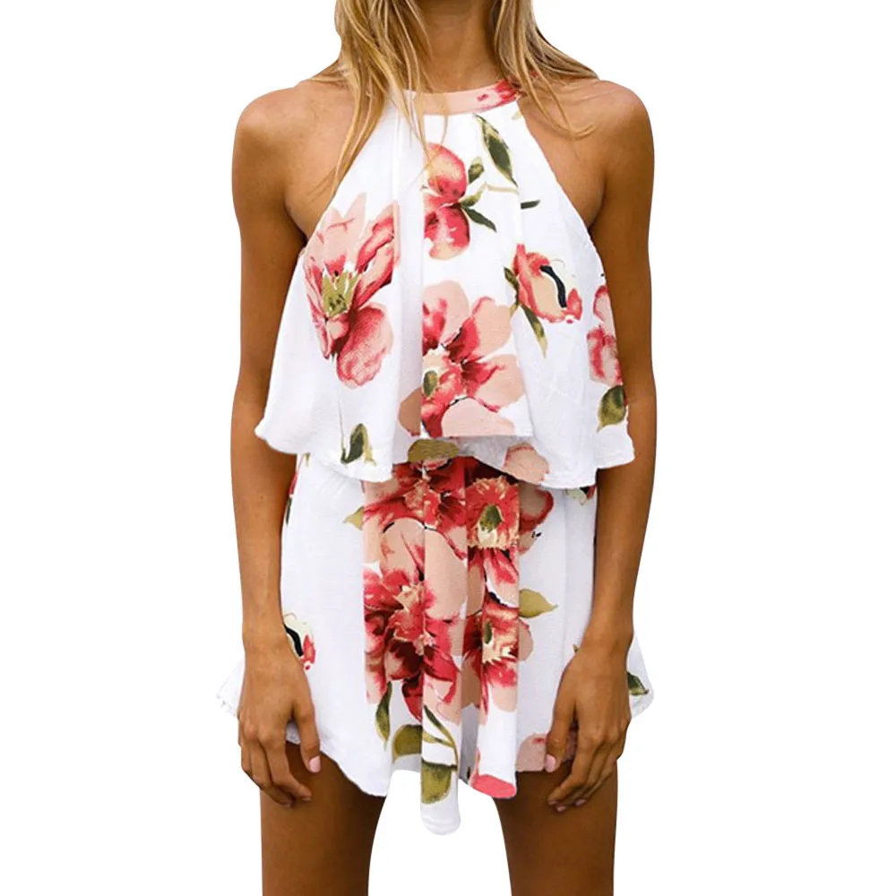 2PCS Womens Set Clothes Floral Summer Beach Vest Shirt Tops Blouse