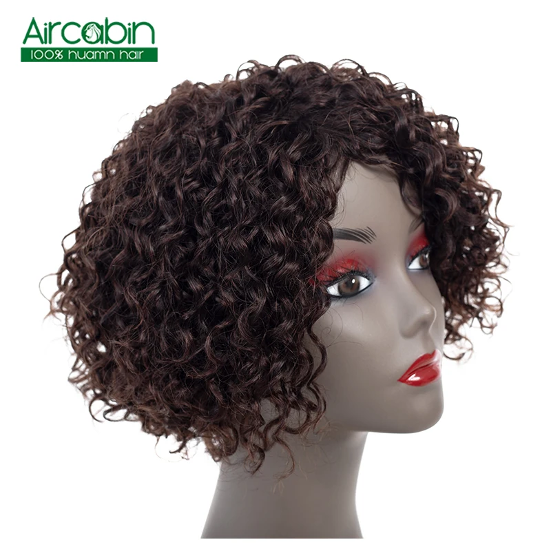 

Human Hair Wigs For Black Women NonRemy Afro Deep Curly Hair Color #2 Brazilian Hair Bob Wig 10 Inches Aircabin Machine Made Wig