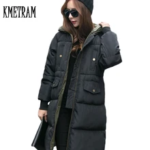 Новинка года; теплые парки из хлопка на пуху в европейском стиле с капюшоном; женская куртка; большие размеры; длинные зимние куртки; Casaco Feminino WUJ0525