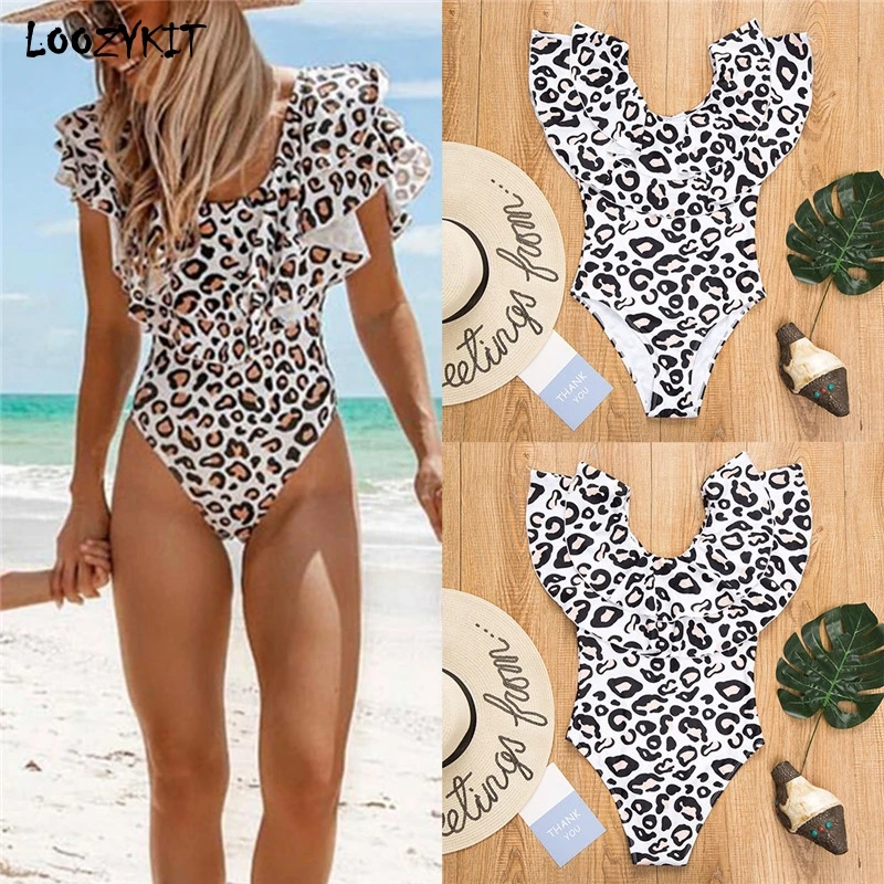 

LOOZYKIT 2019 Summer Mother And Daughter Swimsuit Ruffle Leopard One Pieces Swimwear Bikini Family Clothes Beachwear Mujer Kids