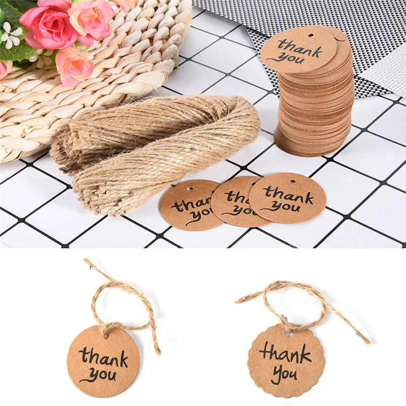 

100Pcs "Thank you" Gift Tags Paper Tags Wedding Cards Brown Round 4cm DIY Party Decorations 2 type wedding gifts for guests
