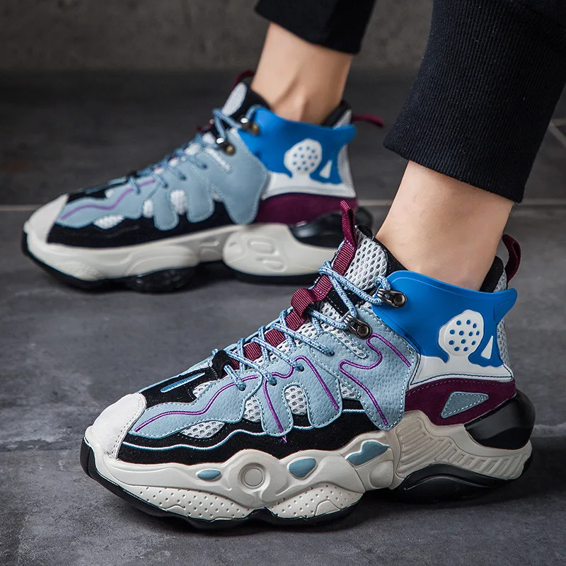 

2019Spring New Retro Sneakers Daddy Shoes Men Splice round toe Men's Shoes Thick-soled Shoes Mesh fabric Breathable Casual Shoes