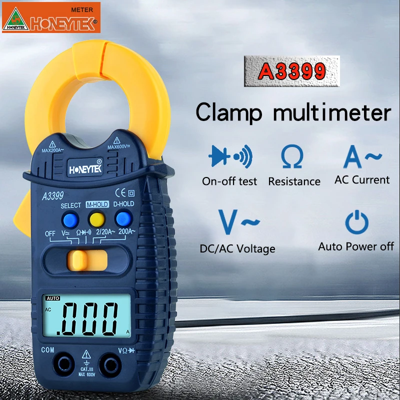 

HONEYTEK A3399 Clamp Multimeter Meter tester Mini Digital Current AC/DC Voltage Resistance Capacitance Frequency Tester Meter