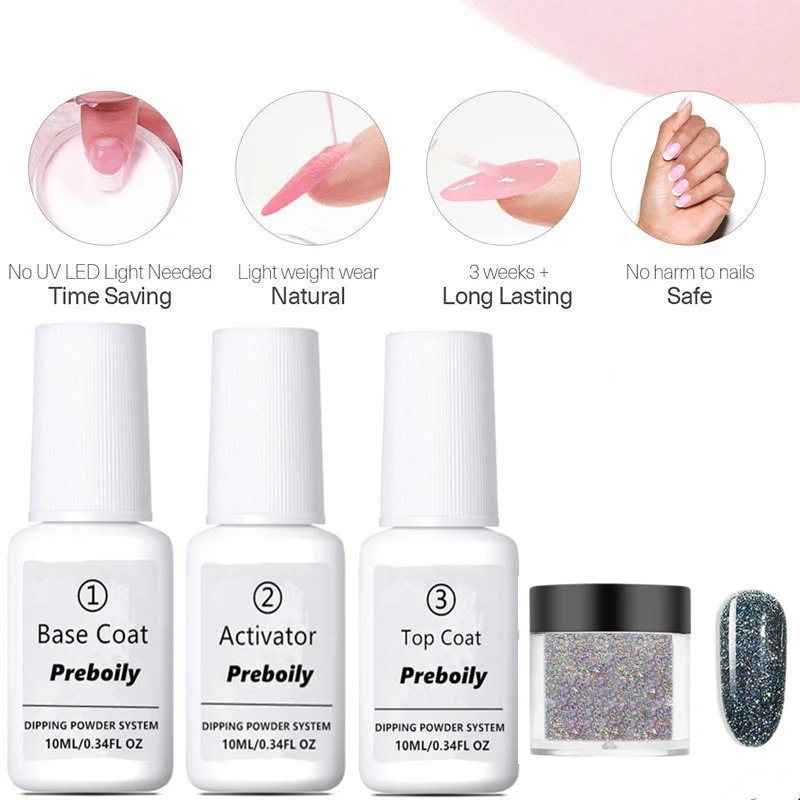 

4Pcs/Set Dipping Nail Powders Base Coat Gradient French Nail Natural Color Holographic Glitter Cure Nail Art Decorations