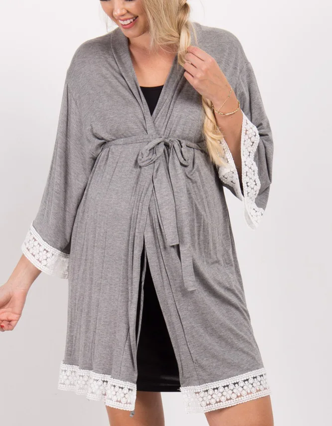 Халат для беременных и беременных; ночная рубашка для беременных; однотонная Пижама с кружевным краем для грудного вскармливания