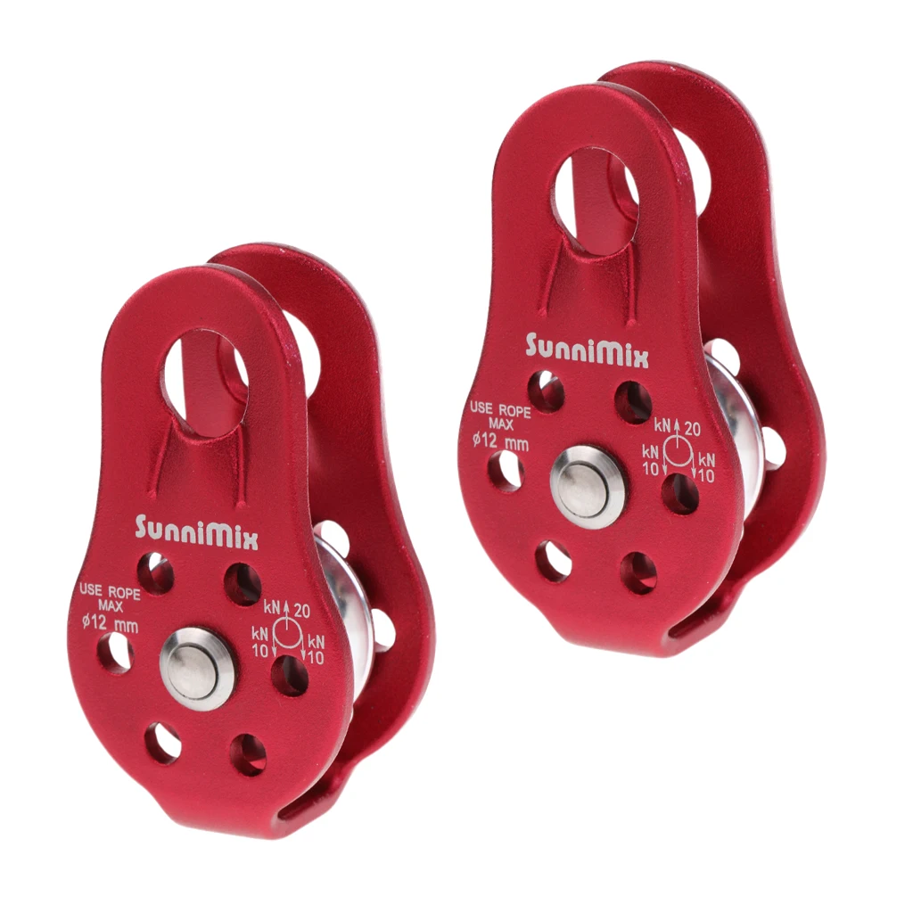 2 Pieces Outdoor 20KN Aluminum Alloy Rock Climbing Pulley Ball Bearings Tree Arborist Rigging Rescue Mountaineering Safety Gear