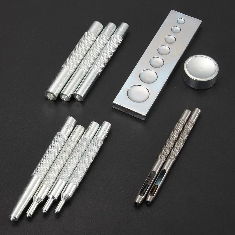 

11PCS Metal Leather Craft Tool Die Hole Punch Button Snap Fastener Installation Kit Rivet Setter Base Set DIY Leathercraft