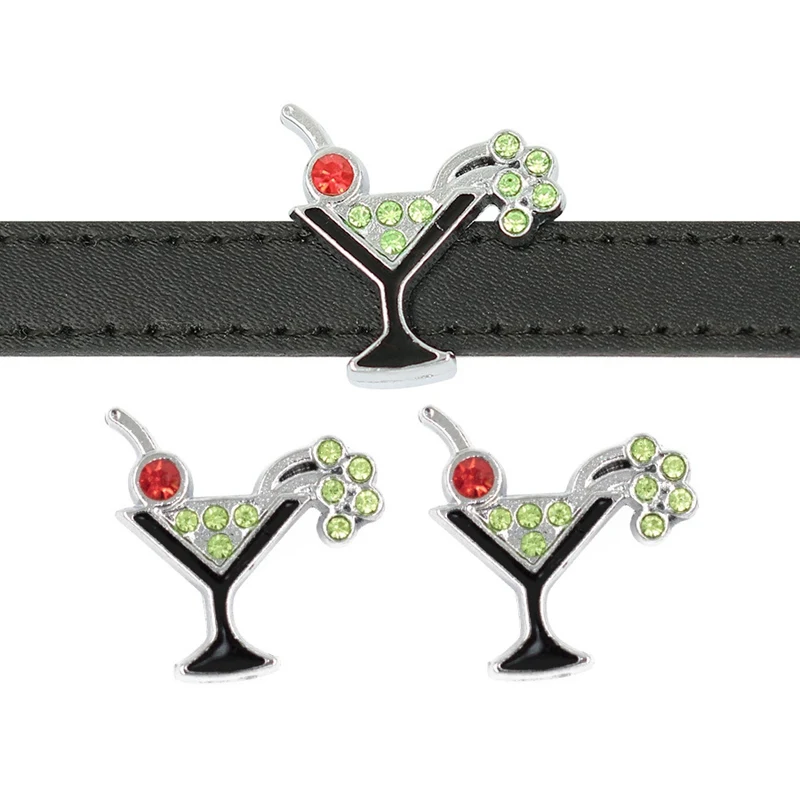 

10mm Crystal Cocktail Cup Slide Charms Flat Hole Metal Beads Keeper Fit 10mm Stainless Steel Mesh Bracelets DIY Jewelry Making