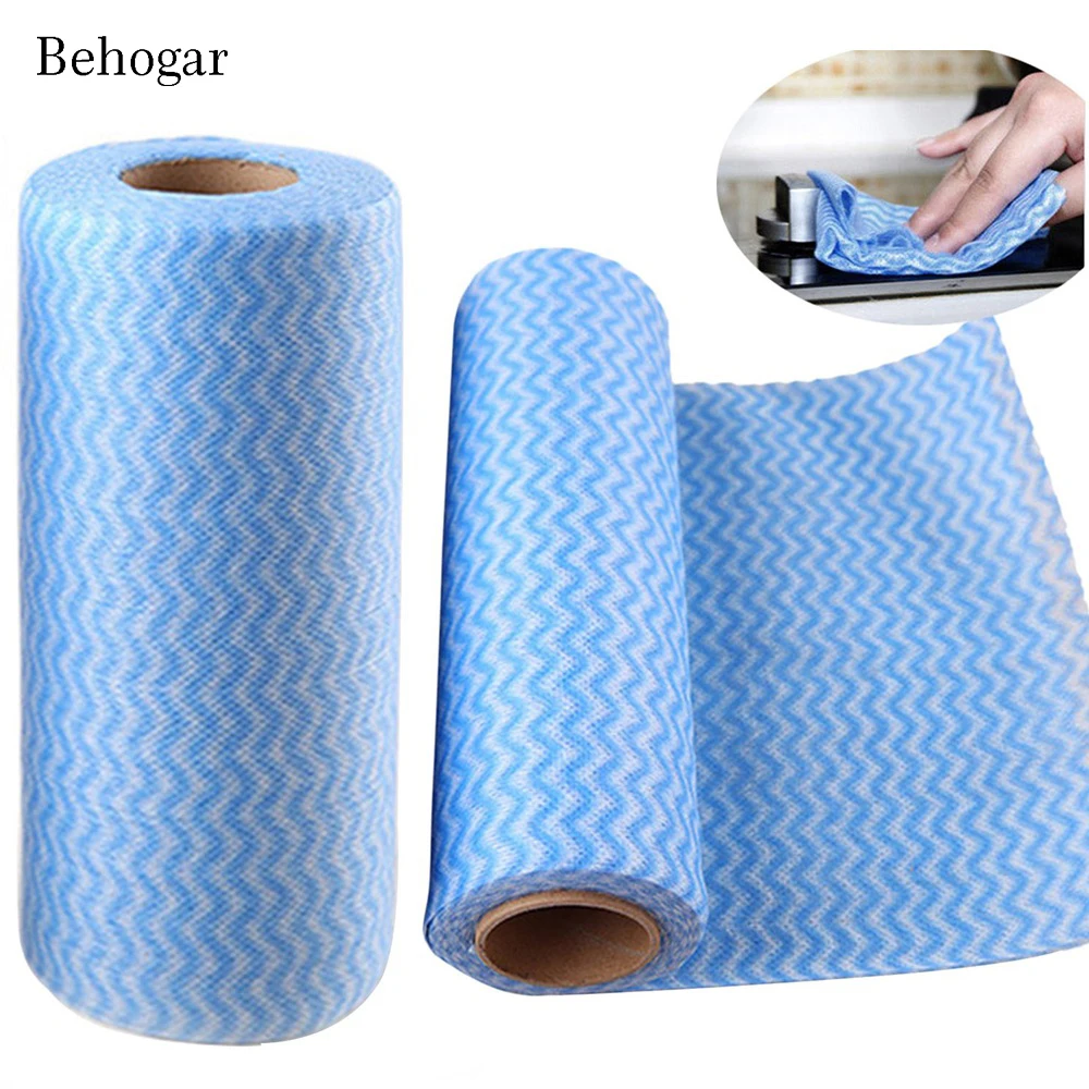 

Behogar 50pcs/roll Multipurpose Scouring Pad Non-woven Fabric Nonstick Wiping Rags House Cleaning Cloth Kitchen Dish Dishcloth