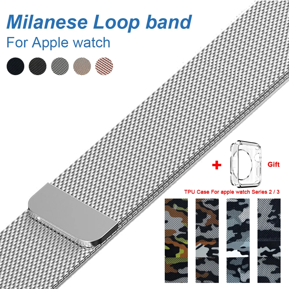 

Camouflage Milanese Loop band For Apple watch 42mm 38mm 44mm 40mm Link Bracelet Strap for iWatch Series 4 /3 / 2 Watchband