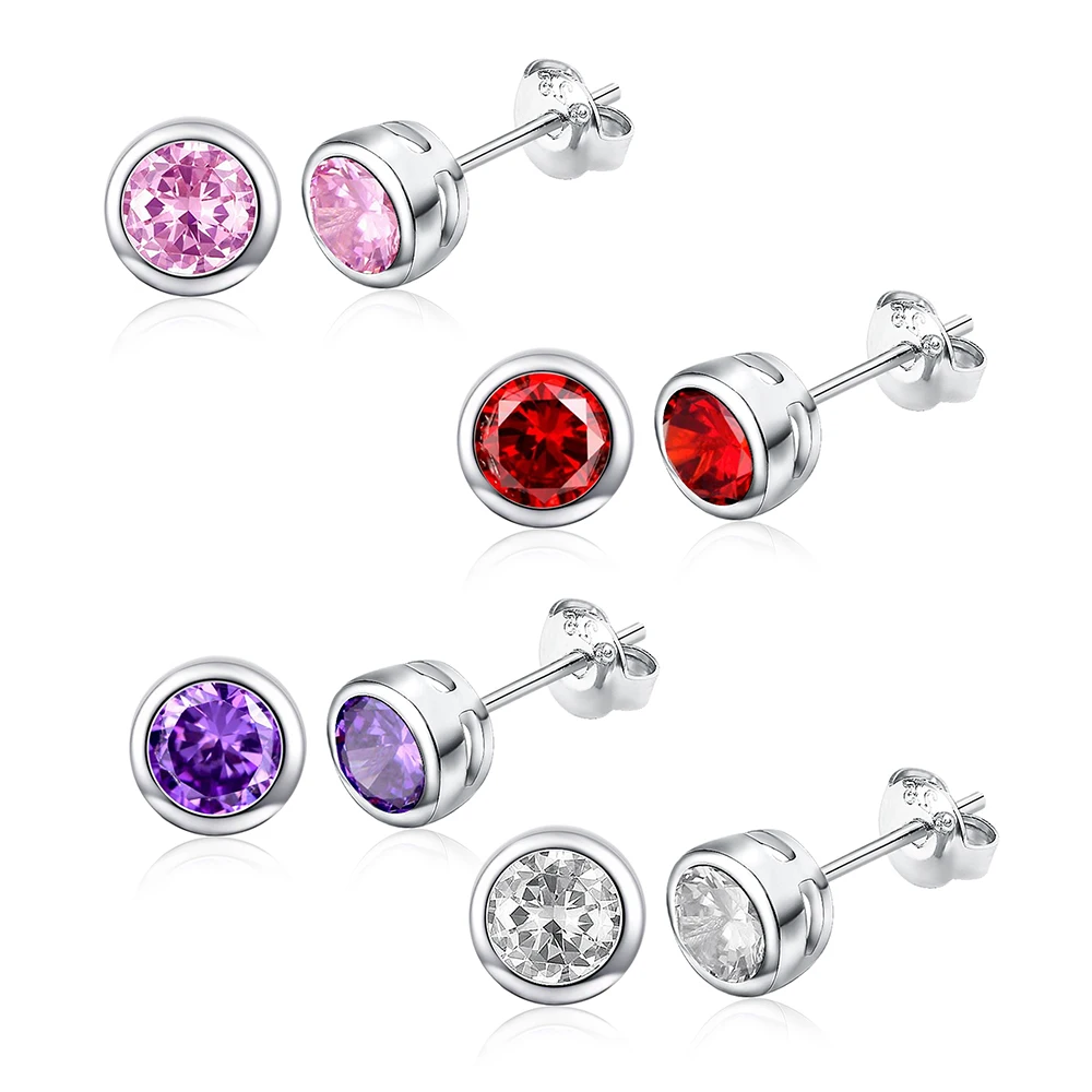 1 Pair New Unisex Round Earrings Zircon Ear Stud Bride Wedding Jewelry