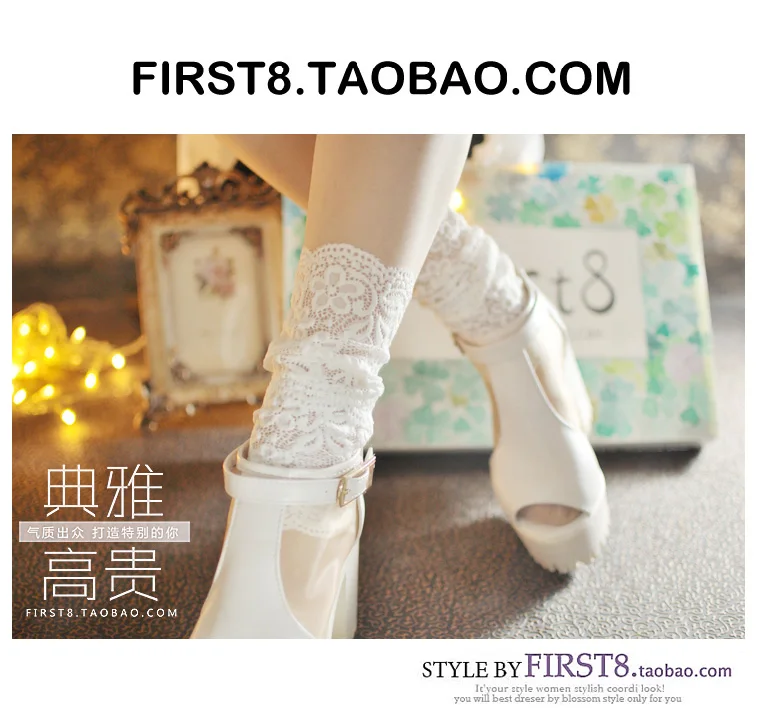 Милые носки в стиле Лолиты для принцесс в японском стиле; шелковые белые и черные кружевные носки; DW239