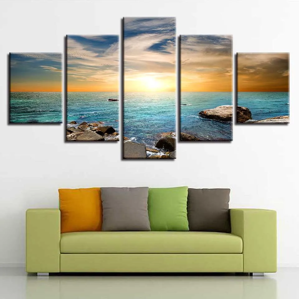 Художественные картины HD декор с печатью стены 5 шт. риф камень синее море вода