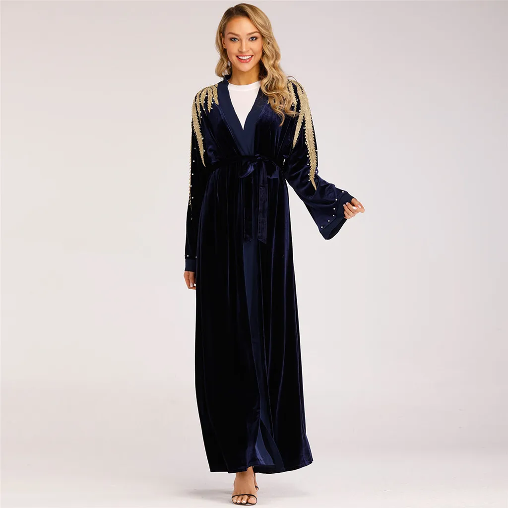 

New Style Women Ethnic Robes Abaya Islamic Muslim Middle East Maxi Dress Bandage Kaftan Women Casual Full Muslim Dress C30506