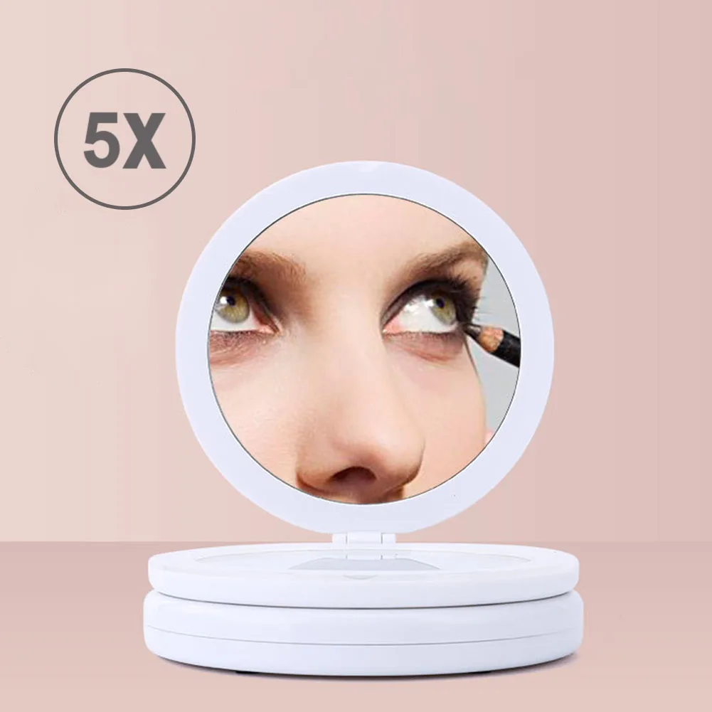 

Portable 5X Magnifying Makeup Mirror with LED Light Folding Round Double-sided Makeup Mirror Beauty Tool For Photo Fill Light