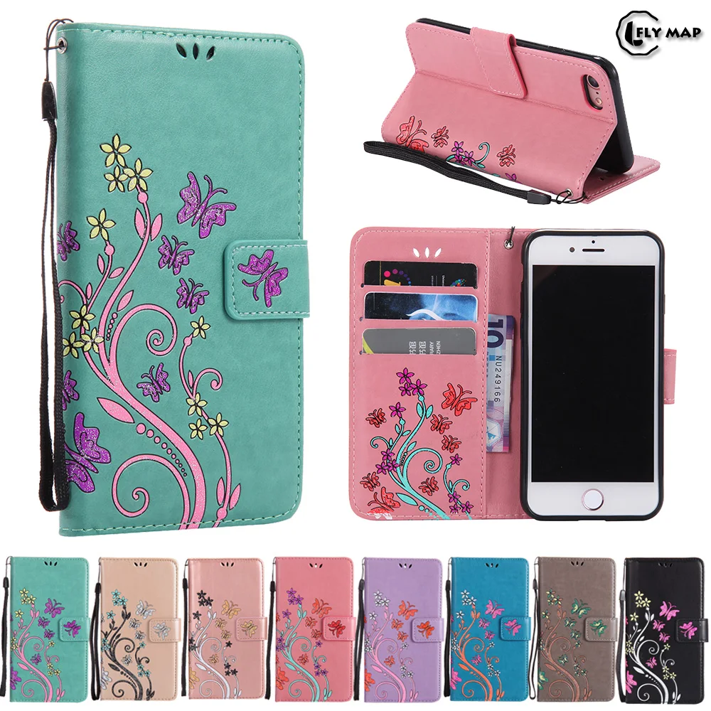 Goede Vlinder Case voor Apple iPhone 7 4.7 #039; #039;inch Bloemen Leather Flip Cover Portemonnee Telefoon Case voor Apple i Telefoon 7 Phone7 iPhone7 Capa