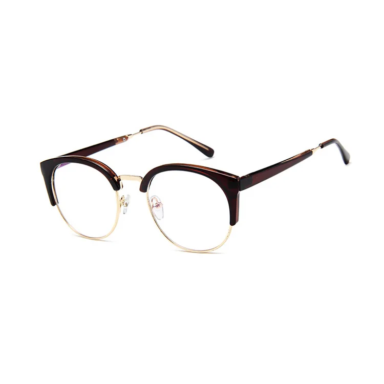 Iboode ретро в форме кошачьих глаз стеклянная оправа для женщин и мужчин винтажный с прозрачными стеклами полуободок глаз Стекло es простые очки близорукие модные очки - Цвет оправы: tea