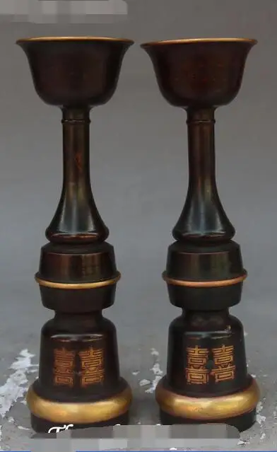 

Chinese Yellow Bronze Xi Word Candlestick Candlesticks Candle Holder Statue Pair