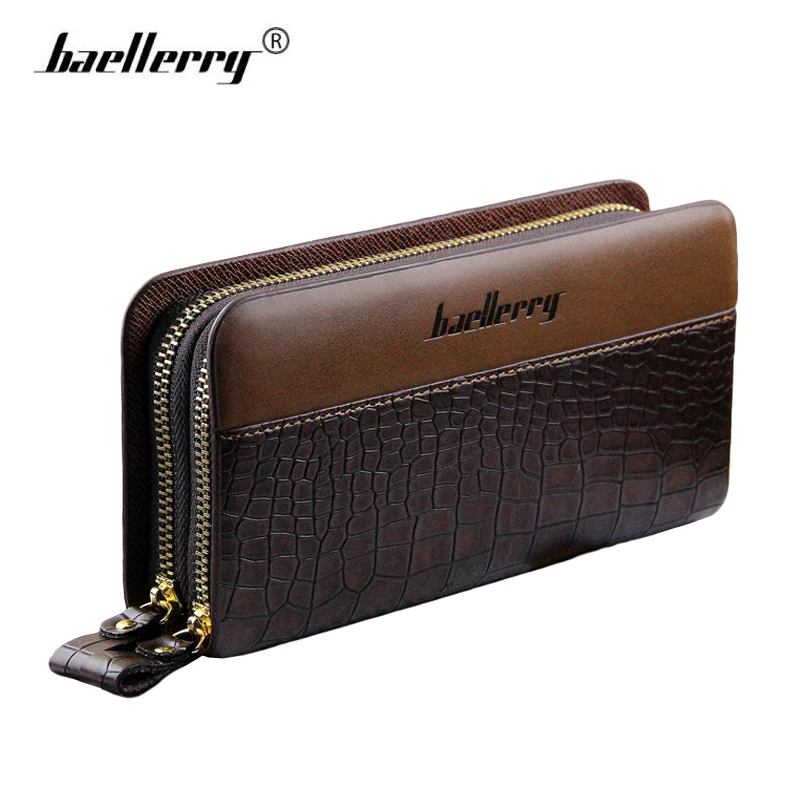 

New Fashion Men's Wallet Alligator Pattern Male Leather Long Purse Men Clutch Wallets Double Zipper High Capacity Man Handy Bags