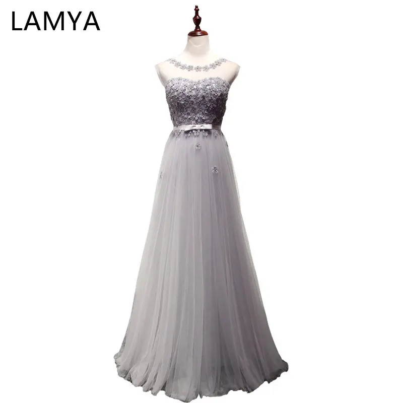 

LAMYA 7 Colors Appliques Evening Dresses Elegant Long Tulle Prom Party Dress Discount Plus Size Gowns For Women vestido de noiva