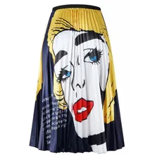 Женские юбки в африканском стиле с рисунком из мультфильма, высокая эластичность, плиссированная юбка, высокий уличный стиль, а-силуэт, до середины икры, Рождество