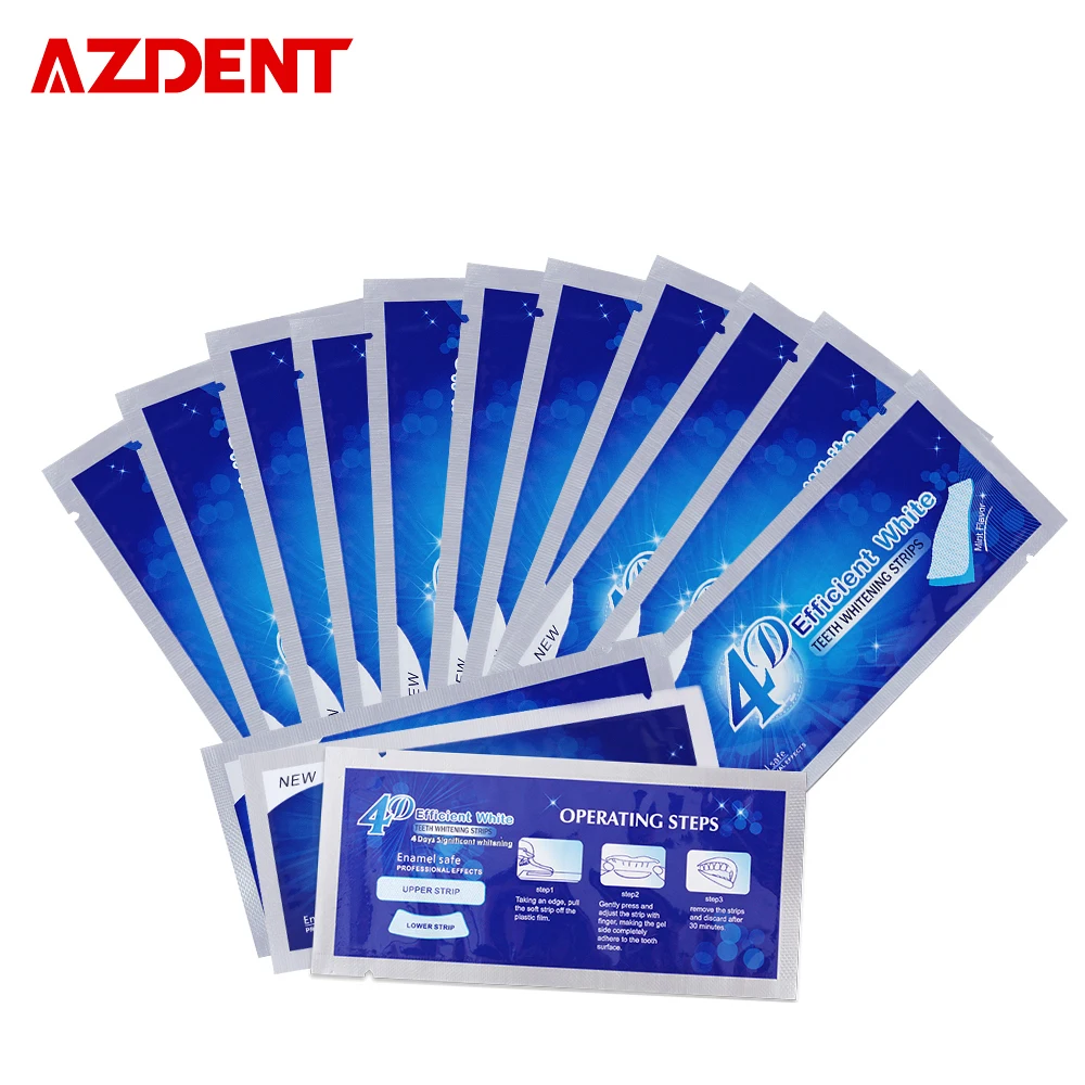 AZDENT 14 мешков/28 полосок, 3D отбеливающие полоски для отбеливания зубов, обновленные 4D отбеливающие полоски для отбеливания зубов