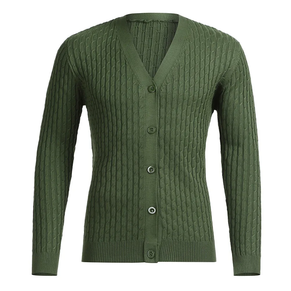 JAYCOSIN осень Для мужчин свитер Повседневное длинный рукав хлопок Трикотажный Кардиган Slim Fit Для Мужчин's многоцветный жаккард сплошного цвета с кнопками - Цвет: Зеленый