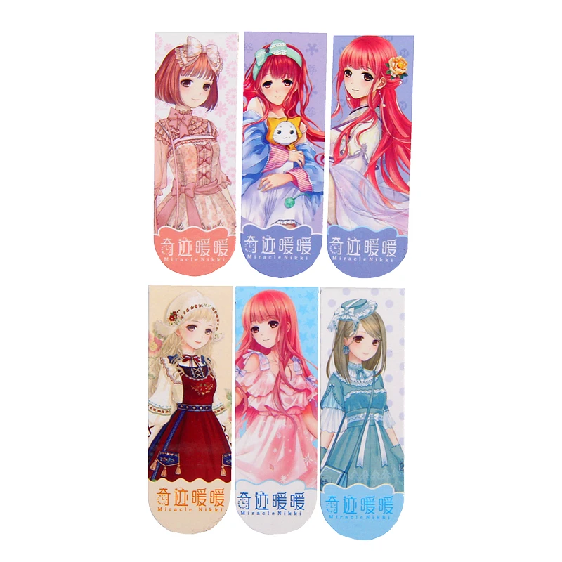 6 шт./компл. двусторонний мультфильм maidservant Miracle Nikki Закладка-магнит закладки для книги Металлические Магнитные Закладки