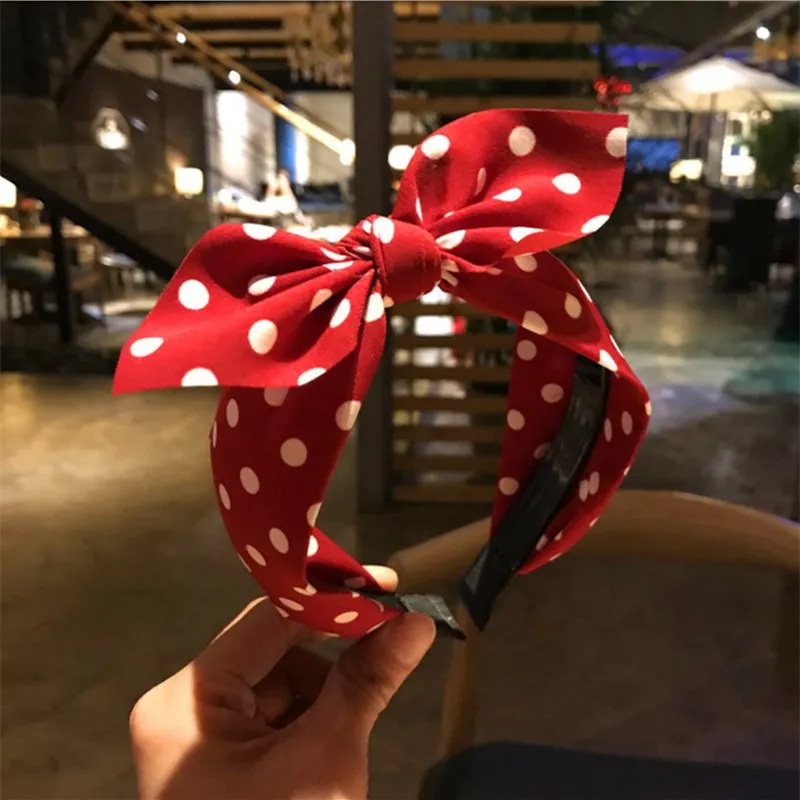 

Fashion hair accessories woman's wave point knotted bow headband cute toothed rabbit ears headband wild hair band headwear girl